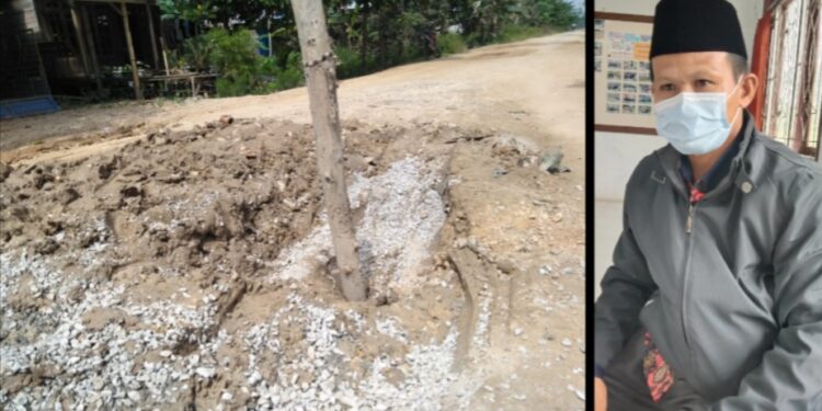Jalan Penhubung Antar Desa di Desa Pantai Gading Dipenuhi Lubang Menganga