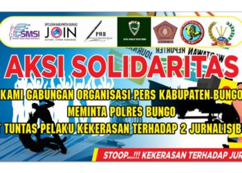Kutuk Pengeroyokan 2 Wartawan, Gabungan Organisasi Pers di Bungo Kompak Gelar Aksi