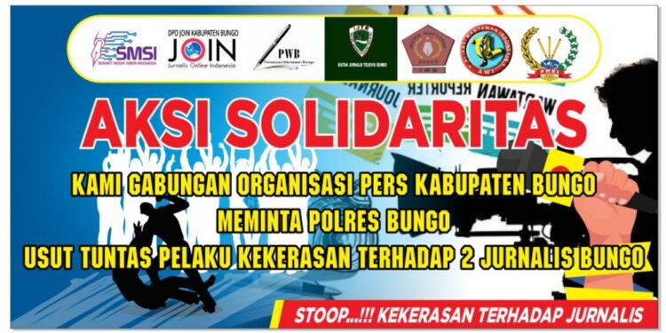 Kutuk Pengeroyokan 2 Wartawan, Gabungan Organisasi Pers di Bungo Kompak Gelar Aksi