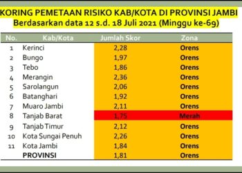 Tanjabbar Tempati Urutan ke 4 Penyebaran Covid-19 di Provinsi Jambi