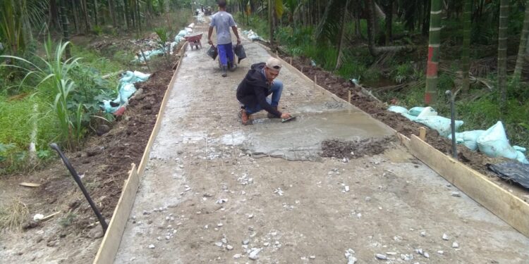 Dinas Perkim ” Tutup Mata ” Proyek Jalan Rabat Beton di Desa Sungai Kayu Aro Dikerjakan Asal Jadi