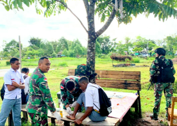 Respon Cepat Tim Kesehatan Satgas Yonif Raider 142/KJ Untuk Memeriksa Kesehatan Warga di Perbatasan