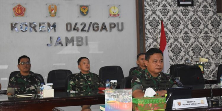 Danrem 042/Gapu Melalui Vicon Ikuti Taklimat Awal Wasrik BPK RI